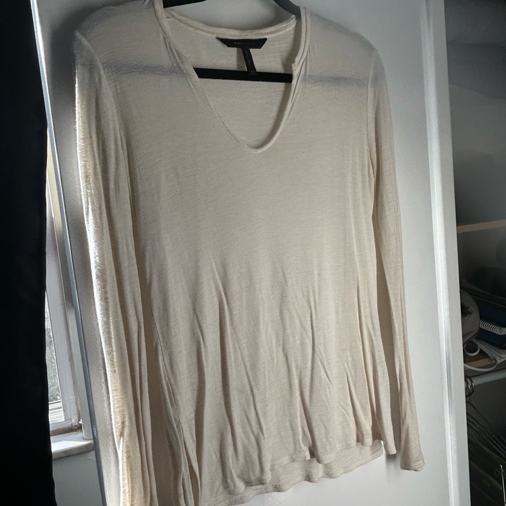 BCBGMaxAzria Creme Linen Top